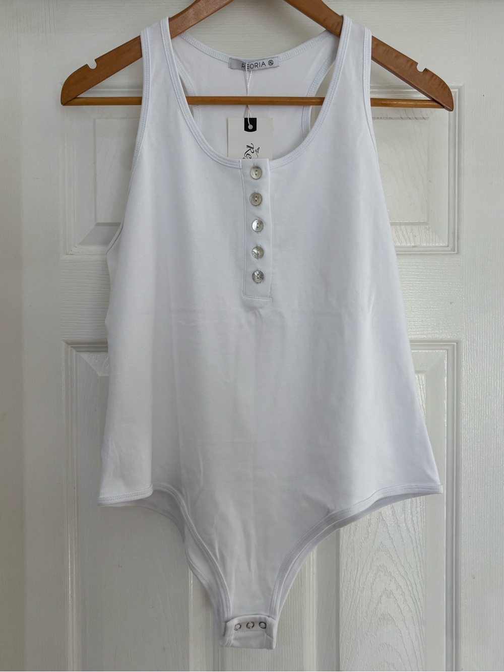 REORIA White Henley Bodysuit XL - Picture 3 of 10